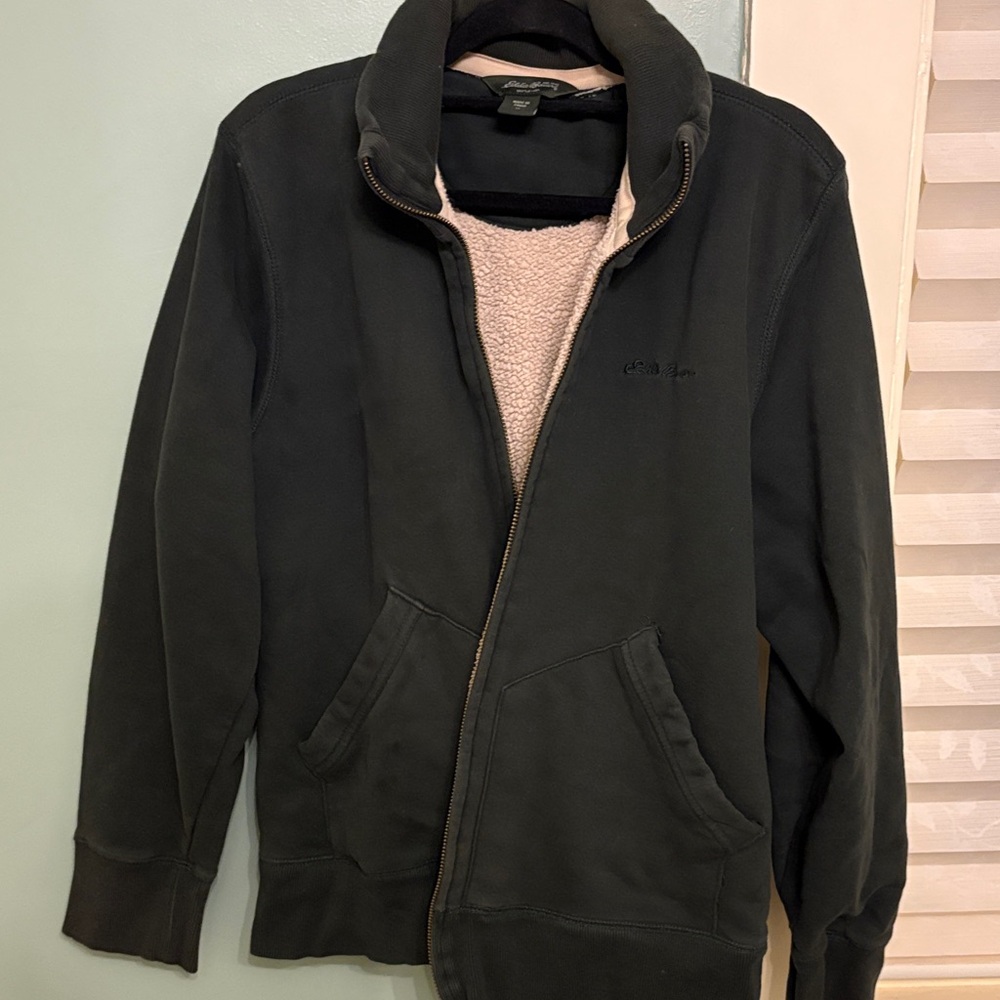 Eddie Bauer Sherpa Lined Jacket Men’s XL Black Zip Up Fleece Coat